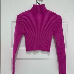 Pink crop top turtleneck sweater